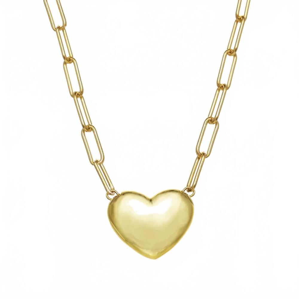NEW RACHEL REINHARDT women's puffy heart necklace in gold